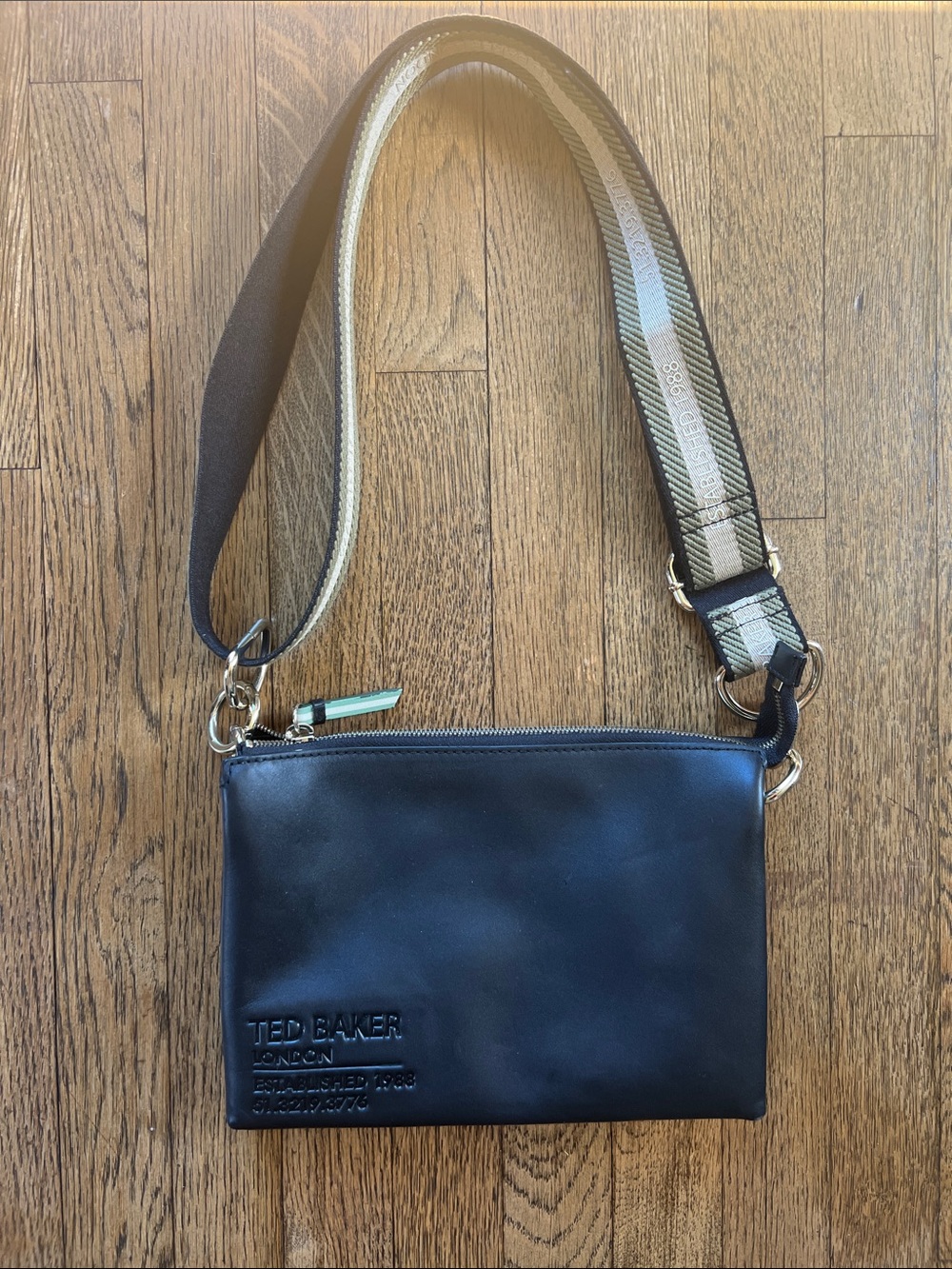 Ted Baker- Darceyy Branded Webbing Leather Crossbody Bag Jet - Black